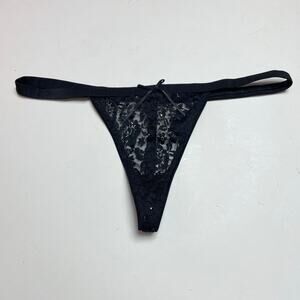 Vintage Victoria's Secret Thong Panties, y2k Black V String Low Rise Mesh S